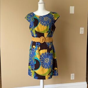 Robbie Bee Blue and Yellow Floral Midi Dress